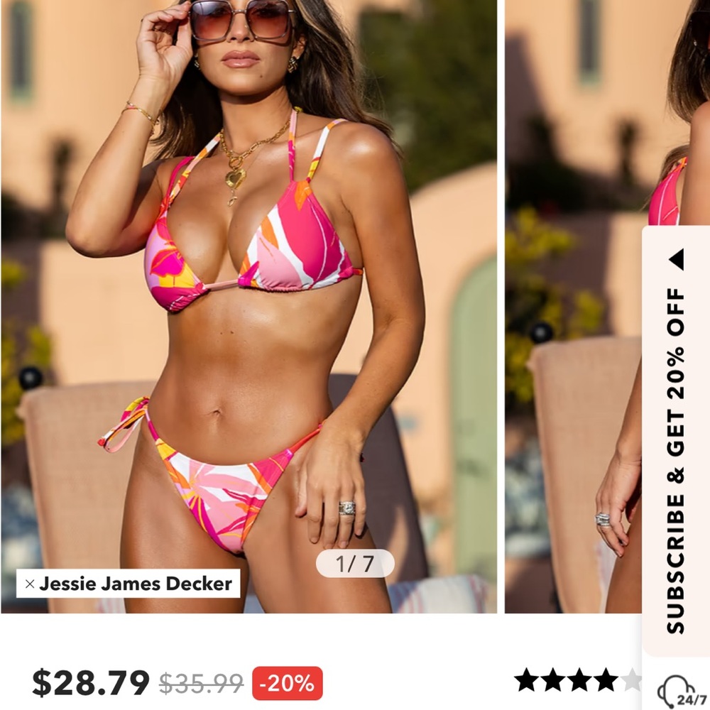 Cupshe Pink Orange White Tropical Print Triangle Bikini